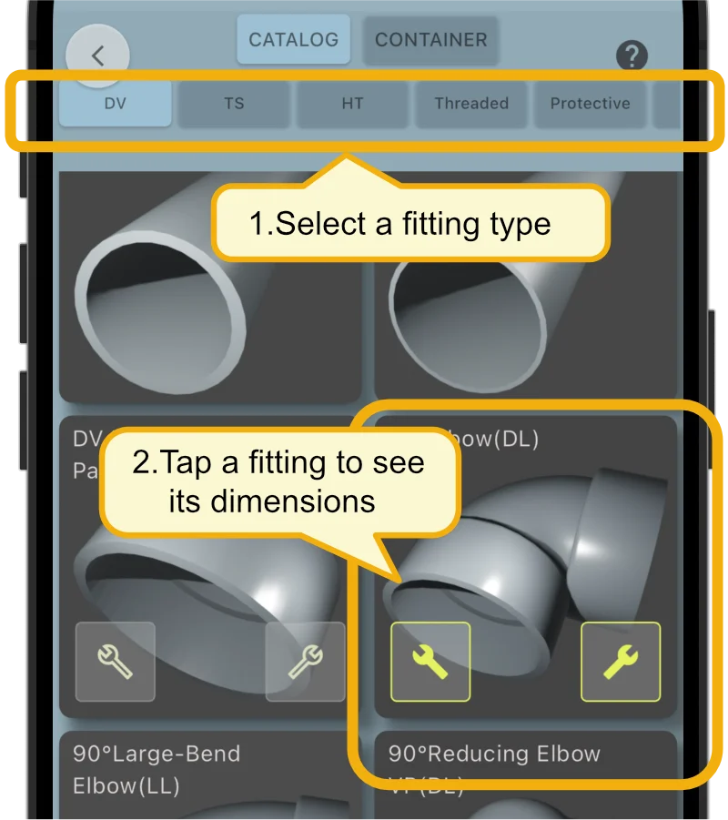 Selecting Fittings in the Catalog