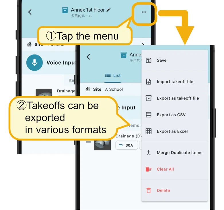 Export and Import takeoff lists